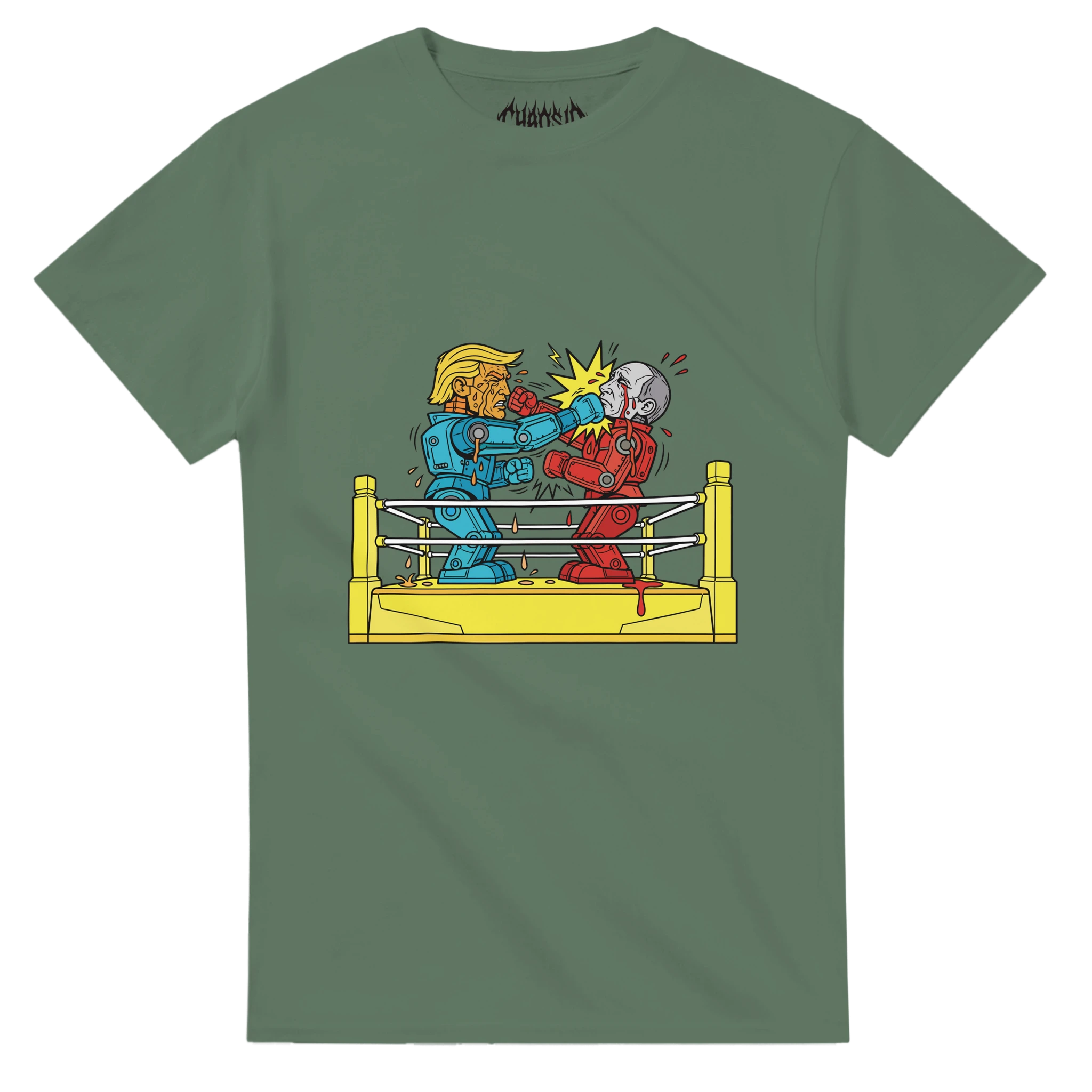 Green Blamebots graphic tee featuring a punk and grunge style design for alternative streetwear outfits