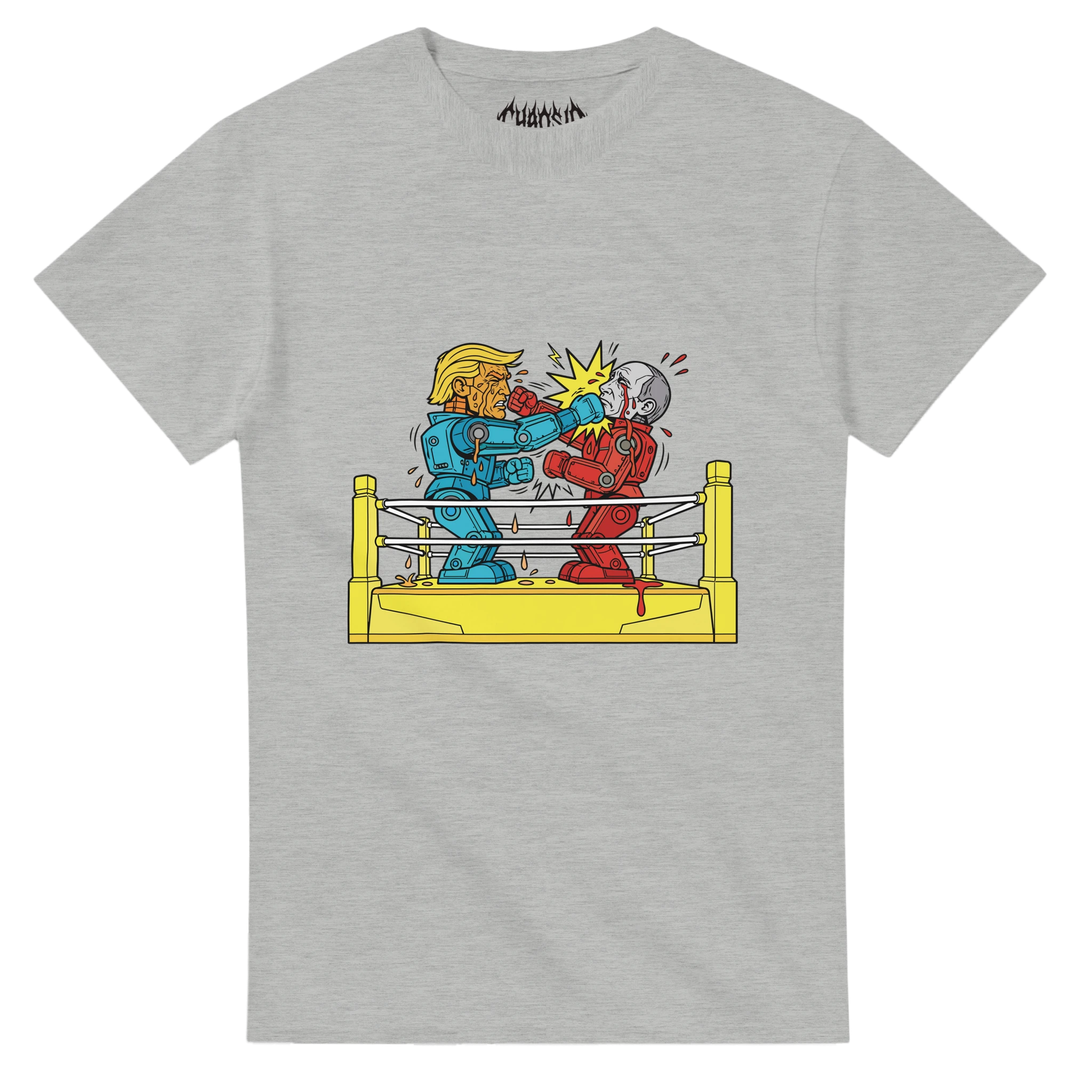 Heathers grey Blamebots graphic tee with a rock and grunge aesthetic for streetwear lovers