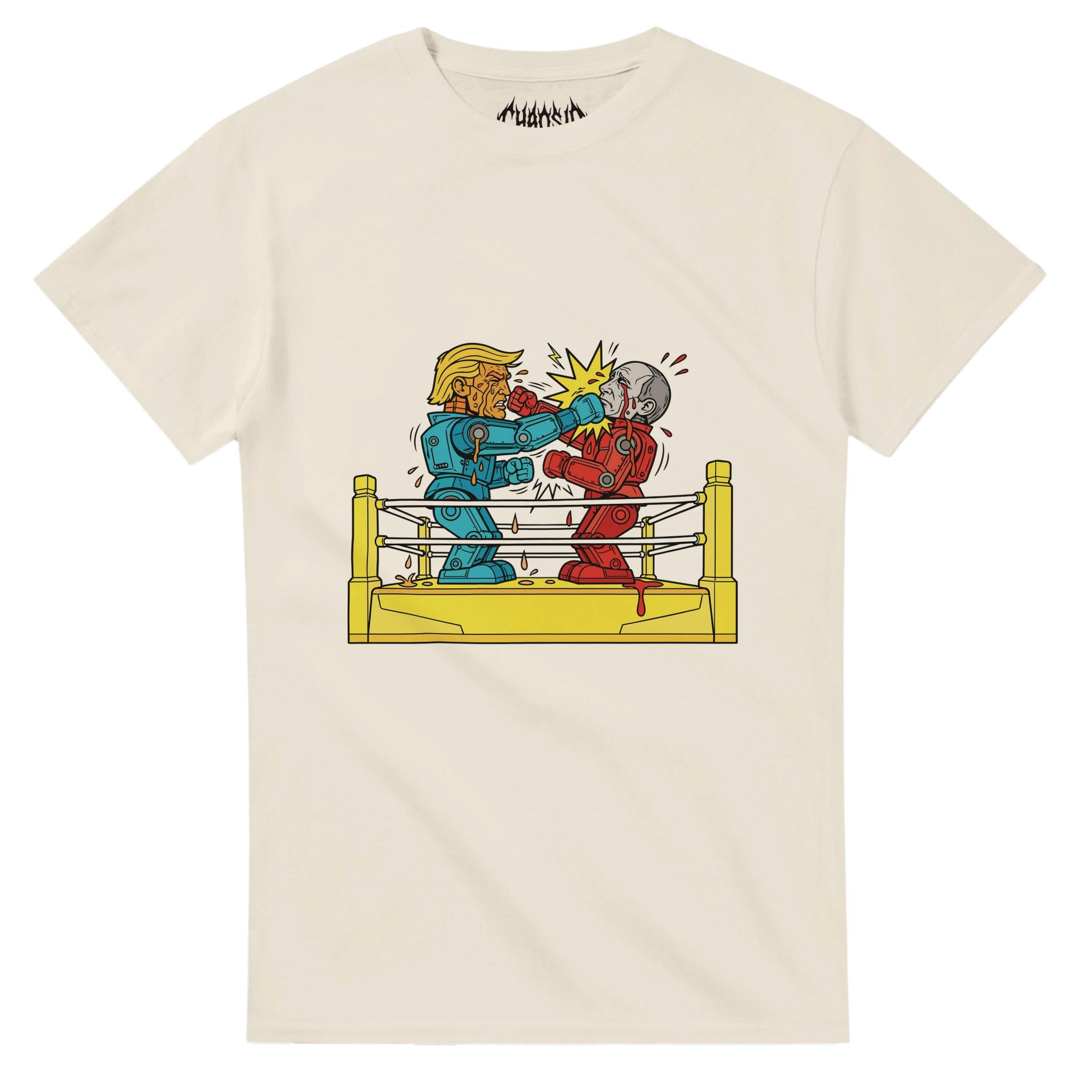 Natural cream Blamebots graphic tee featuring a punk rock and political satire design