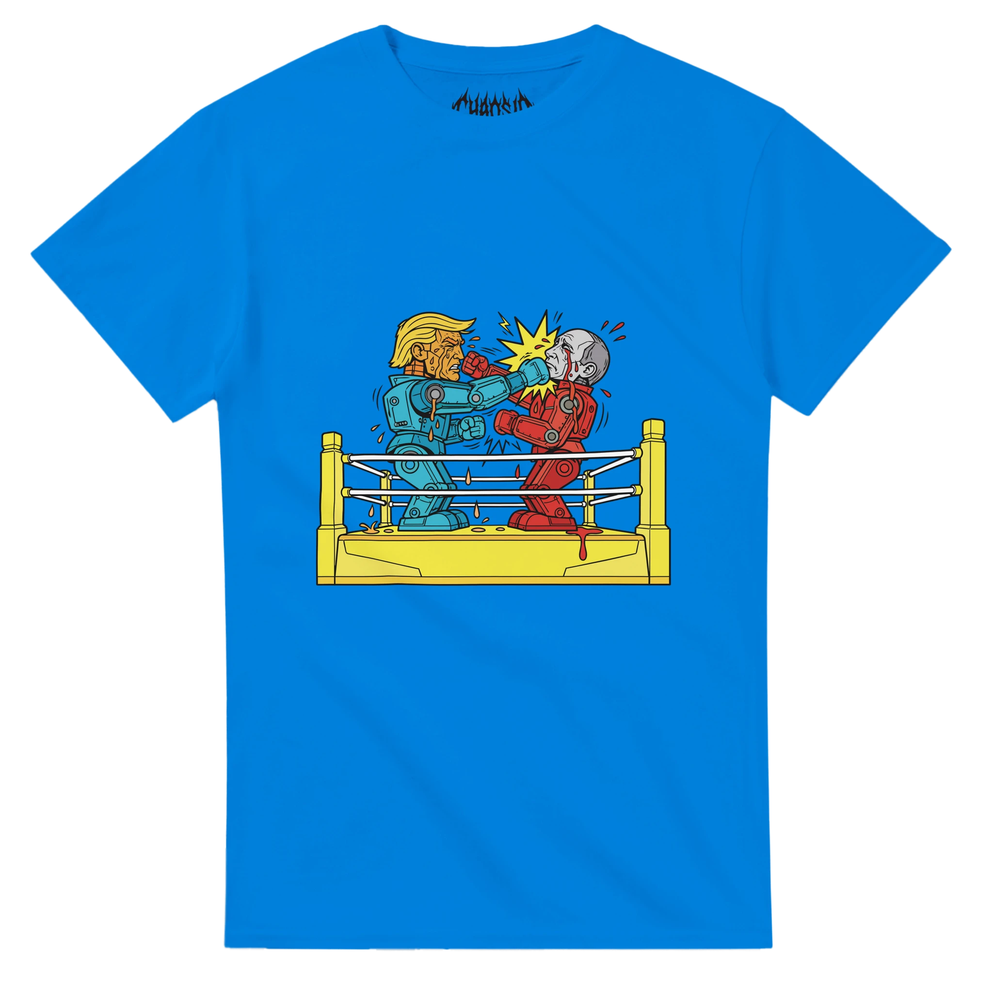 Bright blue navy Blamebots graphic tee with an urban streetwear and alternative skate design