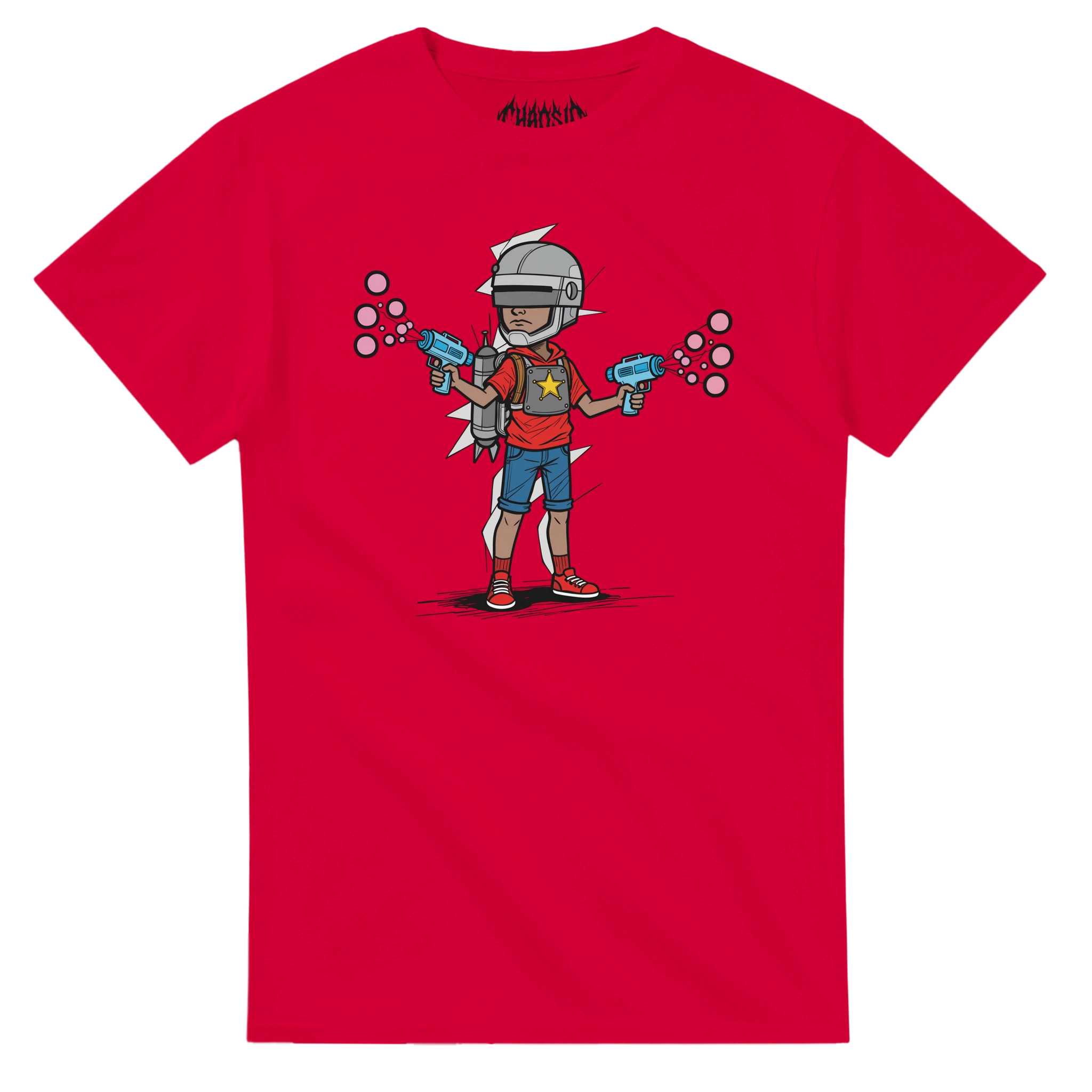 chaosid online shop, graphic tee, antisystem, apolitical, urban clothing, fun tee, red bubblecop tee