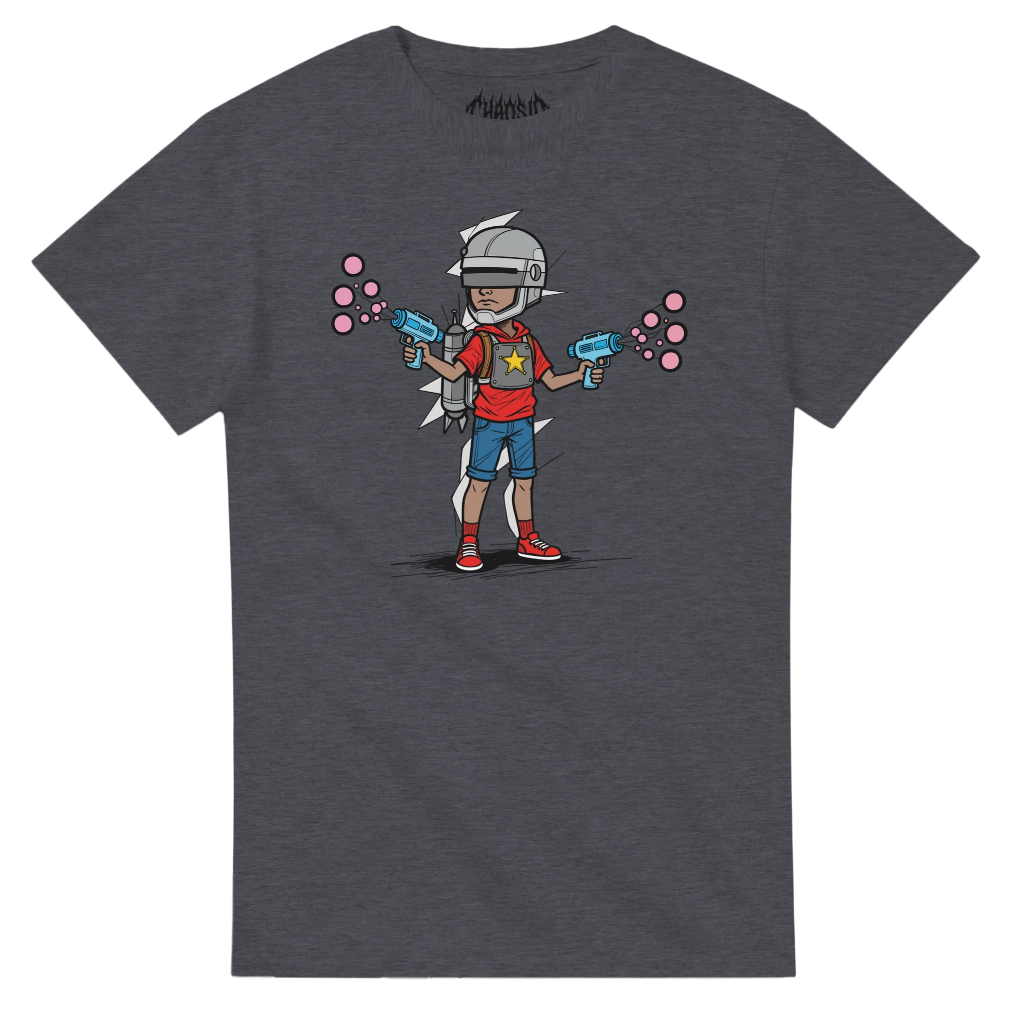 chaosid online shop, graphic tee, antisystem, apolitical, urban style, fun tee, dark grey bubblecop tee