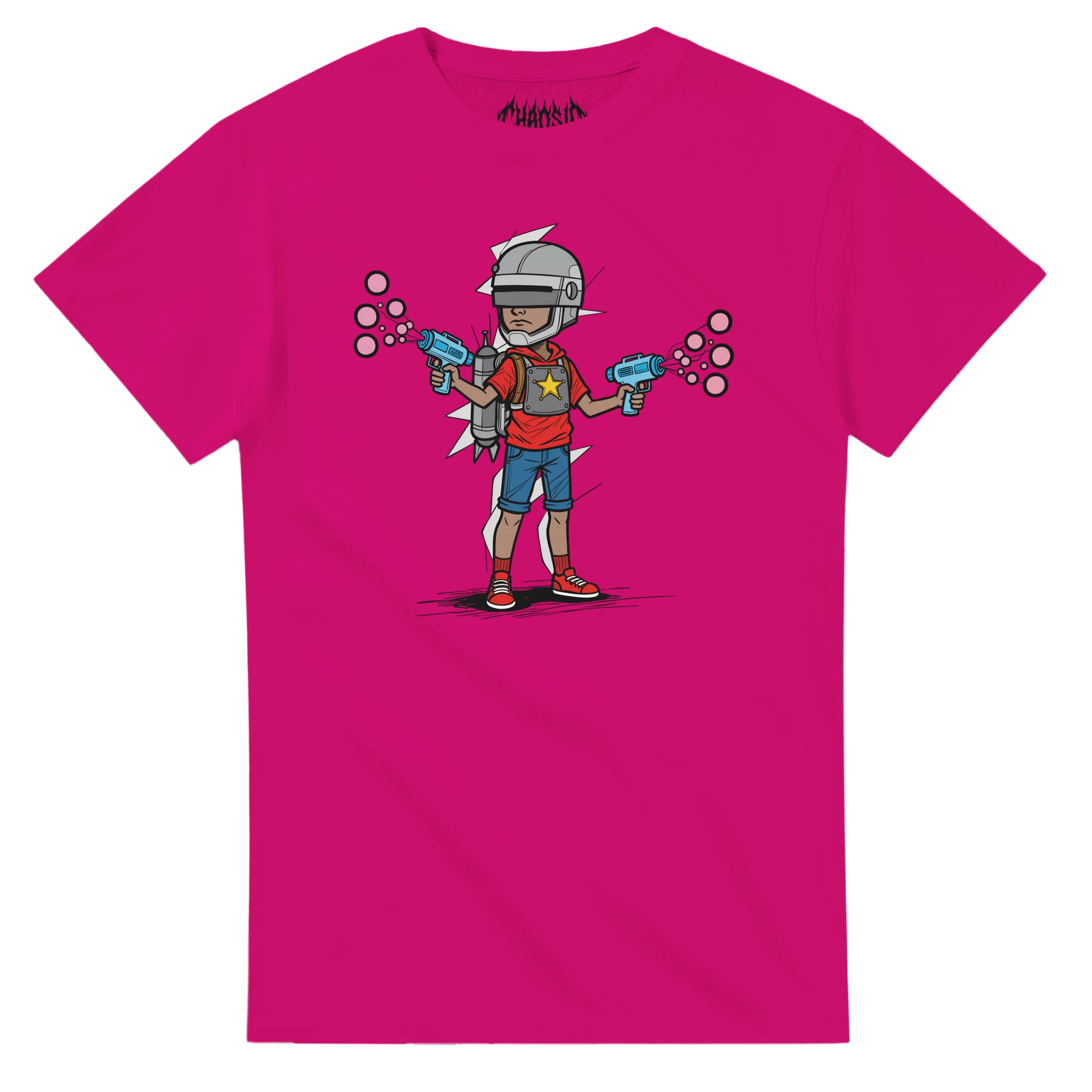 chaosid brand, bubblecop tee, heliconia color, antisystem, apolitical, activism clothing
