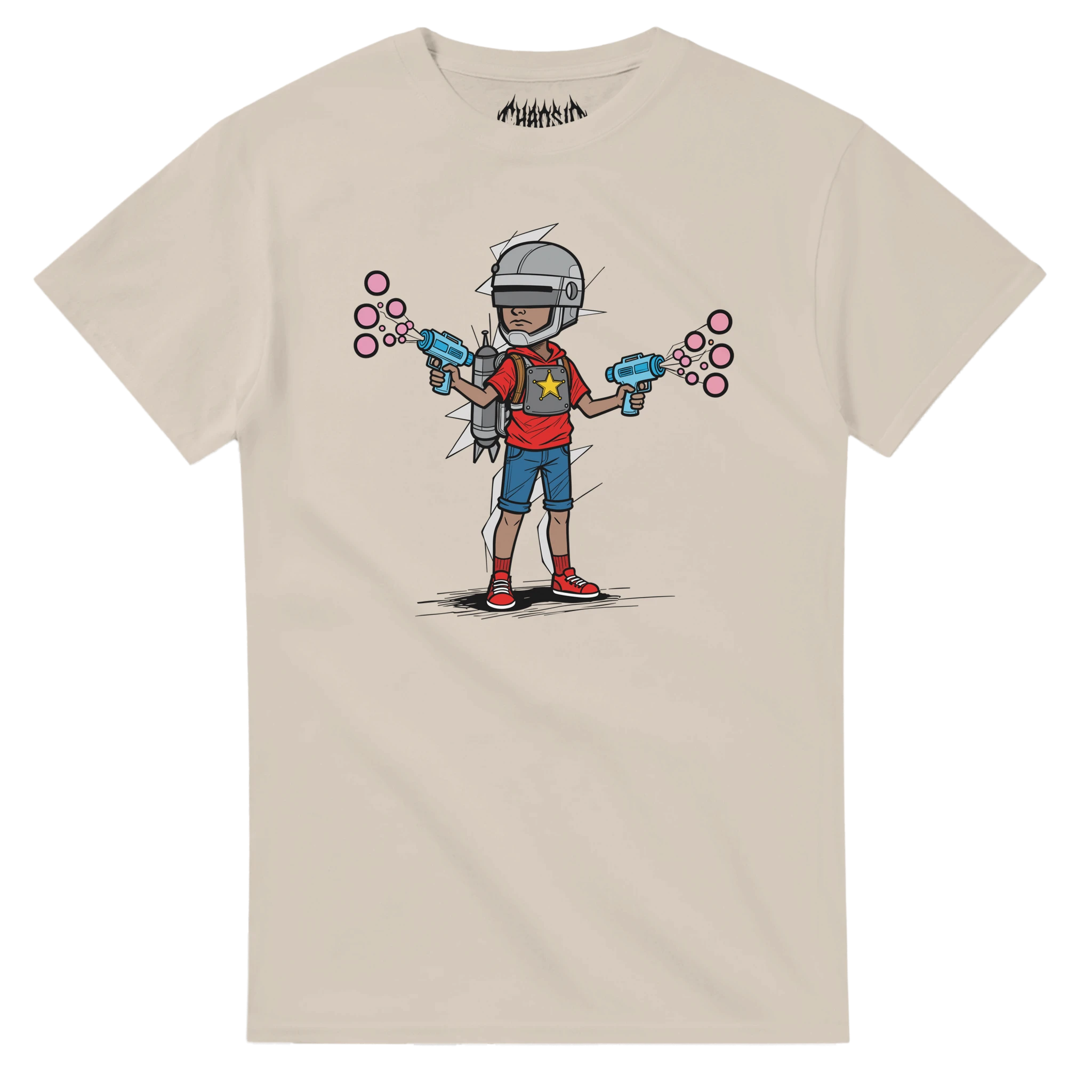 chaosid brand, streetwear clorhing, graphic tee, fun print, cheap skatewear tee, bubblecop graphic