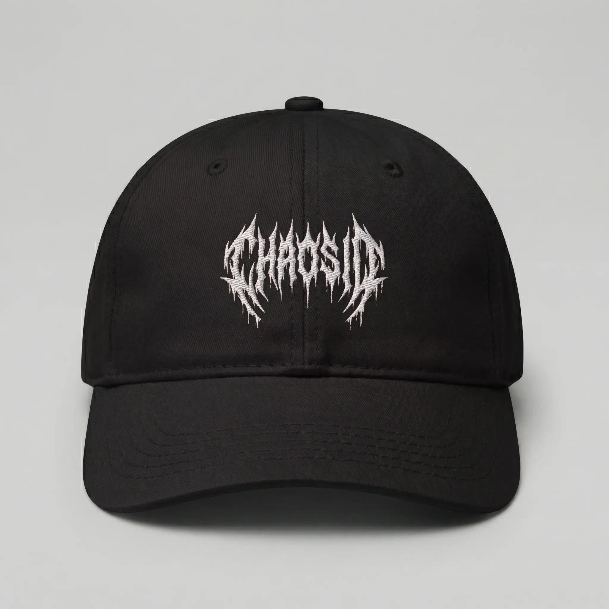 chaosid black baseball cap, flexfit, streetwear, skatewear