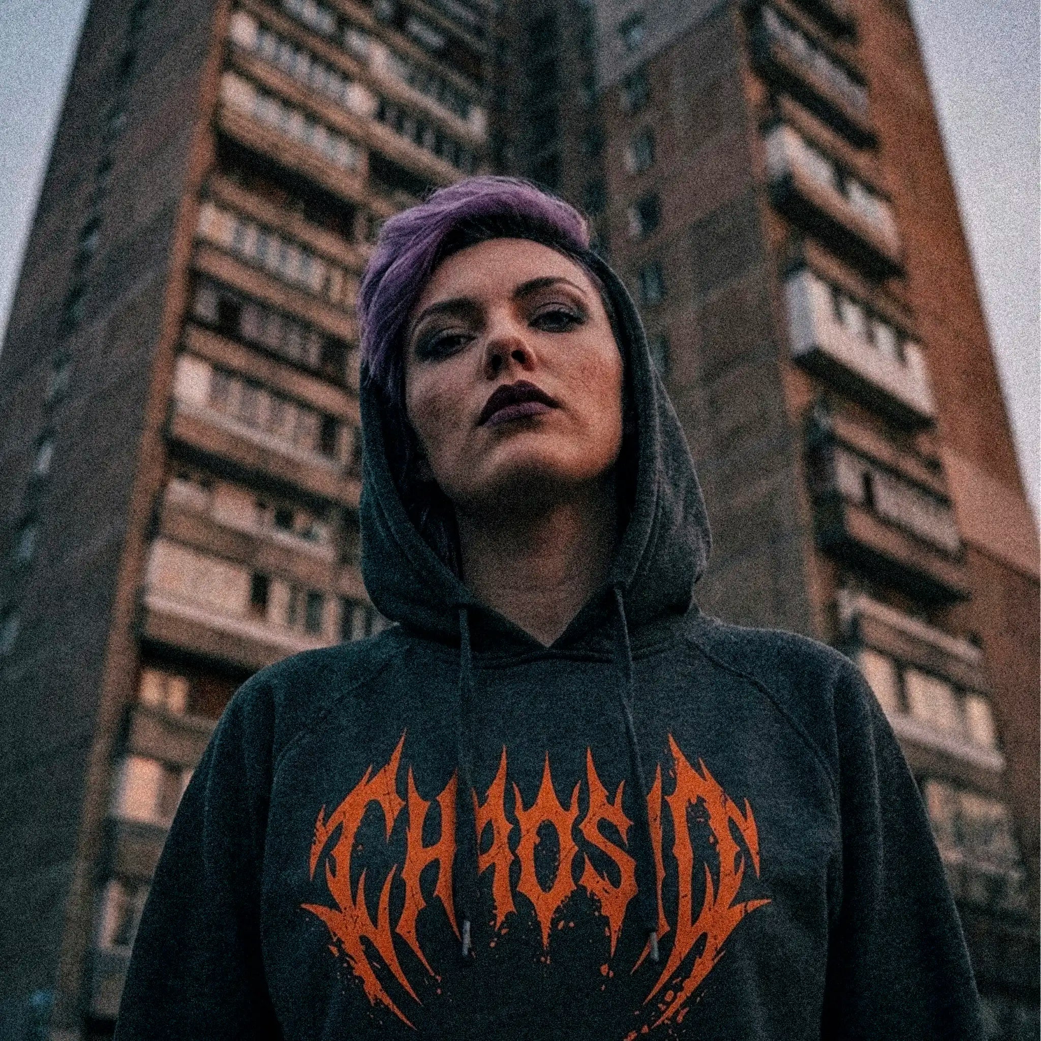 chaosid hooded top, orange logo, decay edition