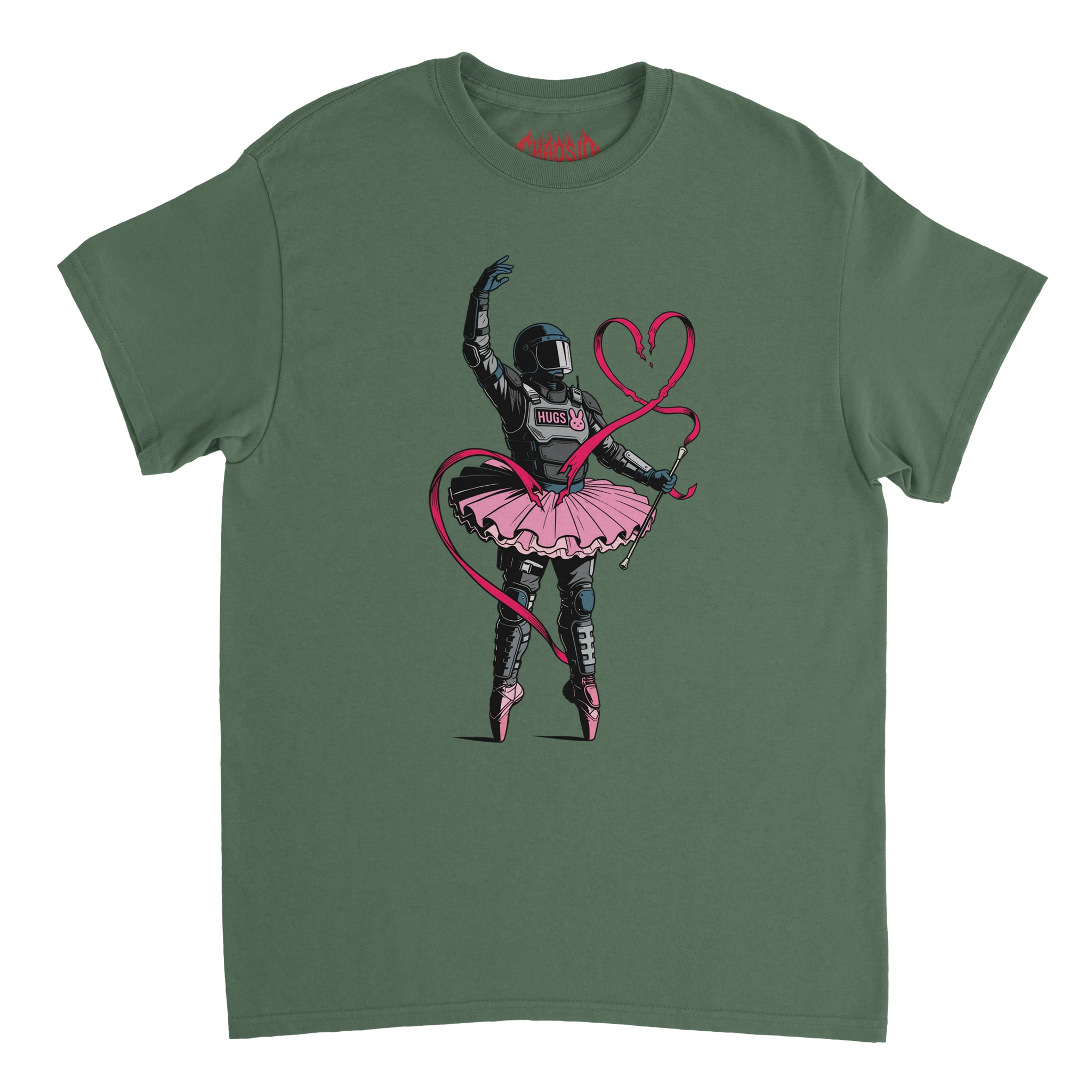 chaosid original creation, tshirt tutu much force, streetwear, army green color