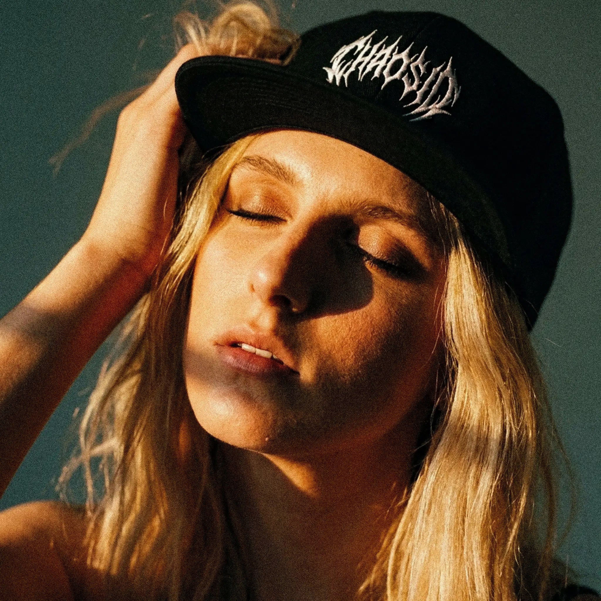 chaosid snapback black cap white logo