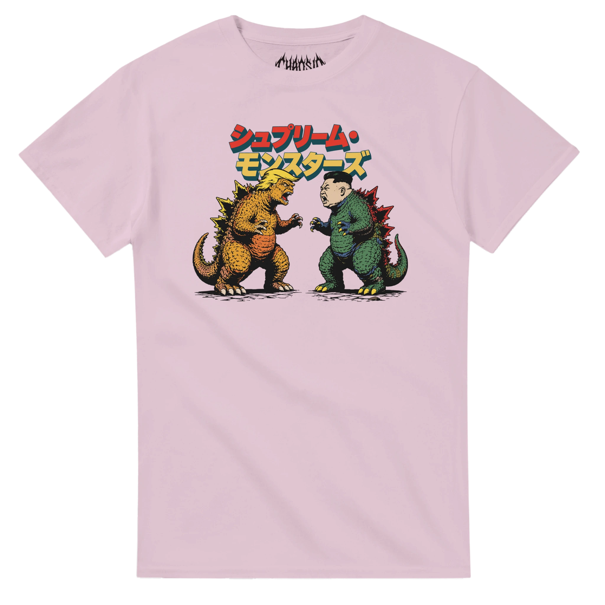 T-shirt graphique rose ChaosID Supreme Monsters avec illustration de deux monstres