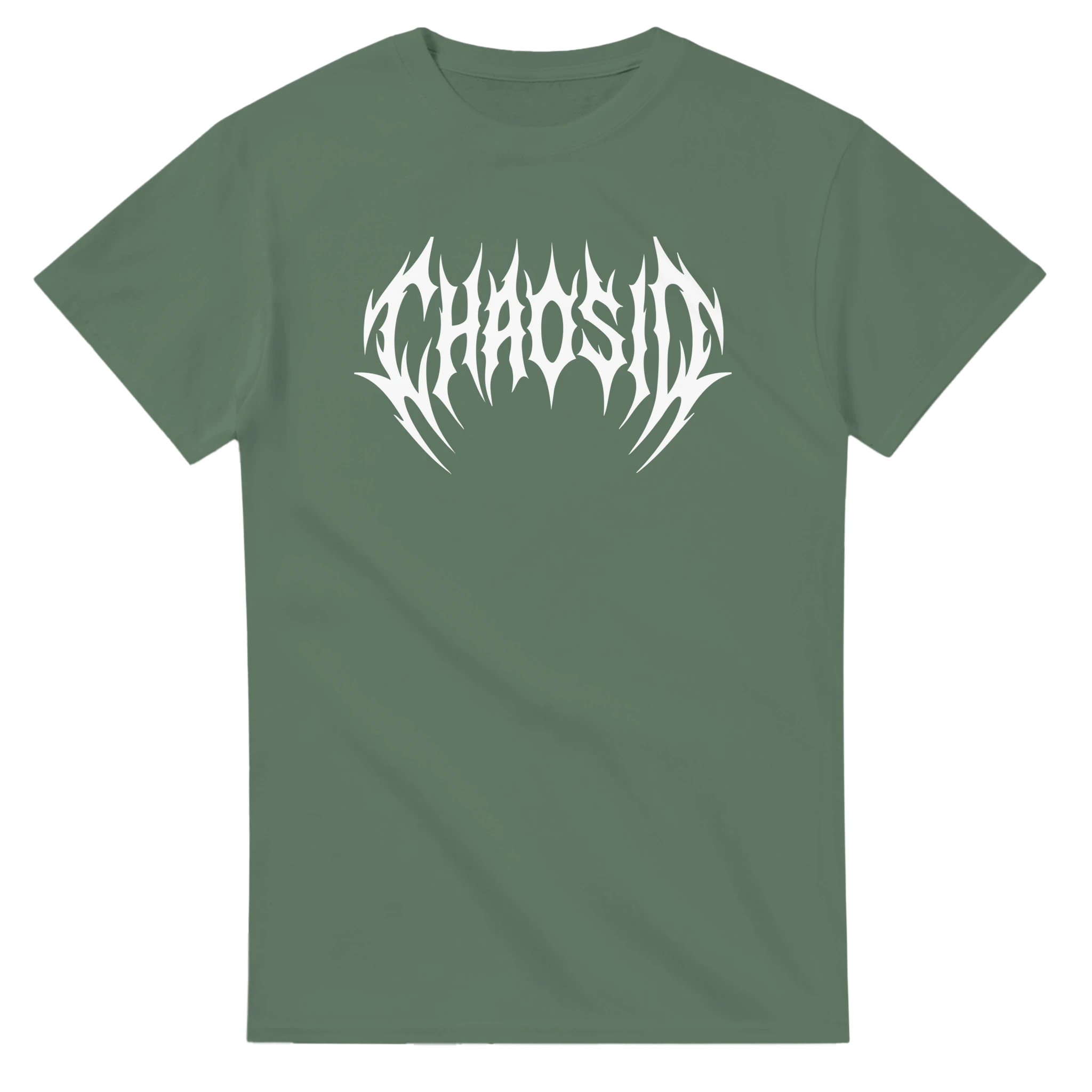 Classic ChaosID tee, white logo, green color, skatewear, streetwear