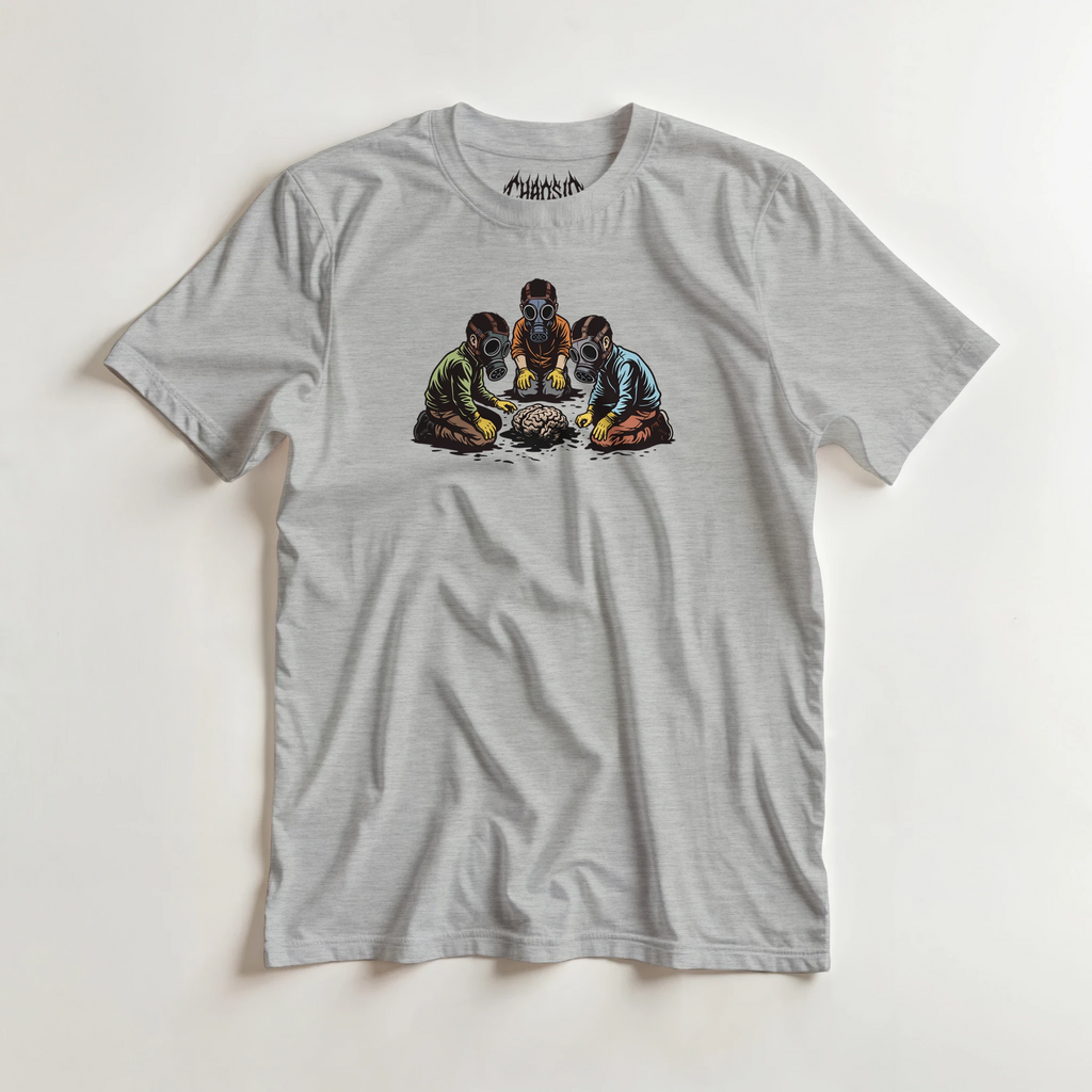 Dark Matter graphic tee with a dark, nihilistic streetwear design showing an oozing brain fossil