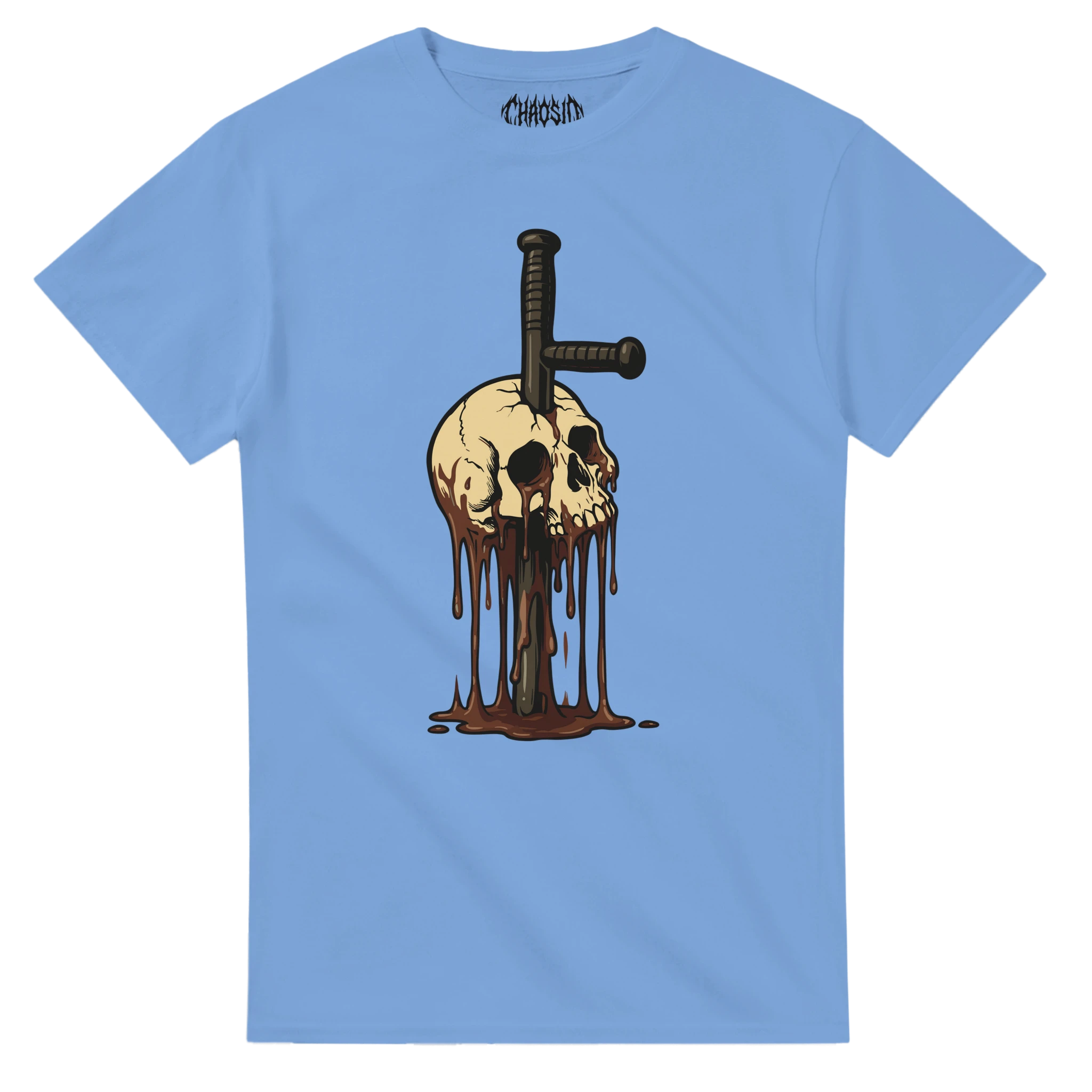 punk streetwear t-shirt with political graphic print for skaters and activists. fustis erectus blue tshirt