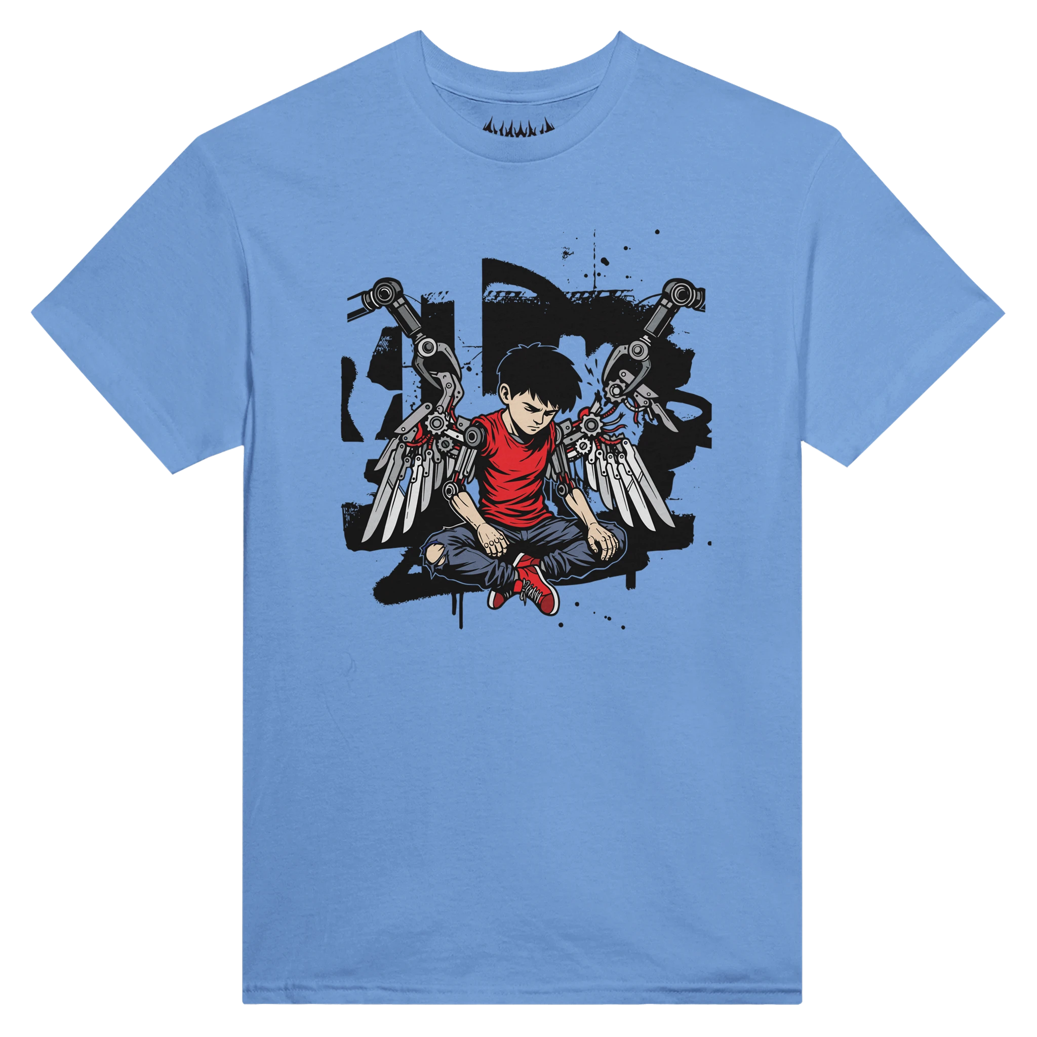 Carolina blue HUMAN.EXE graphic tee showcasing a deep cyber-grunge alternative art piece