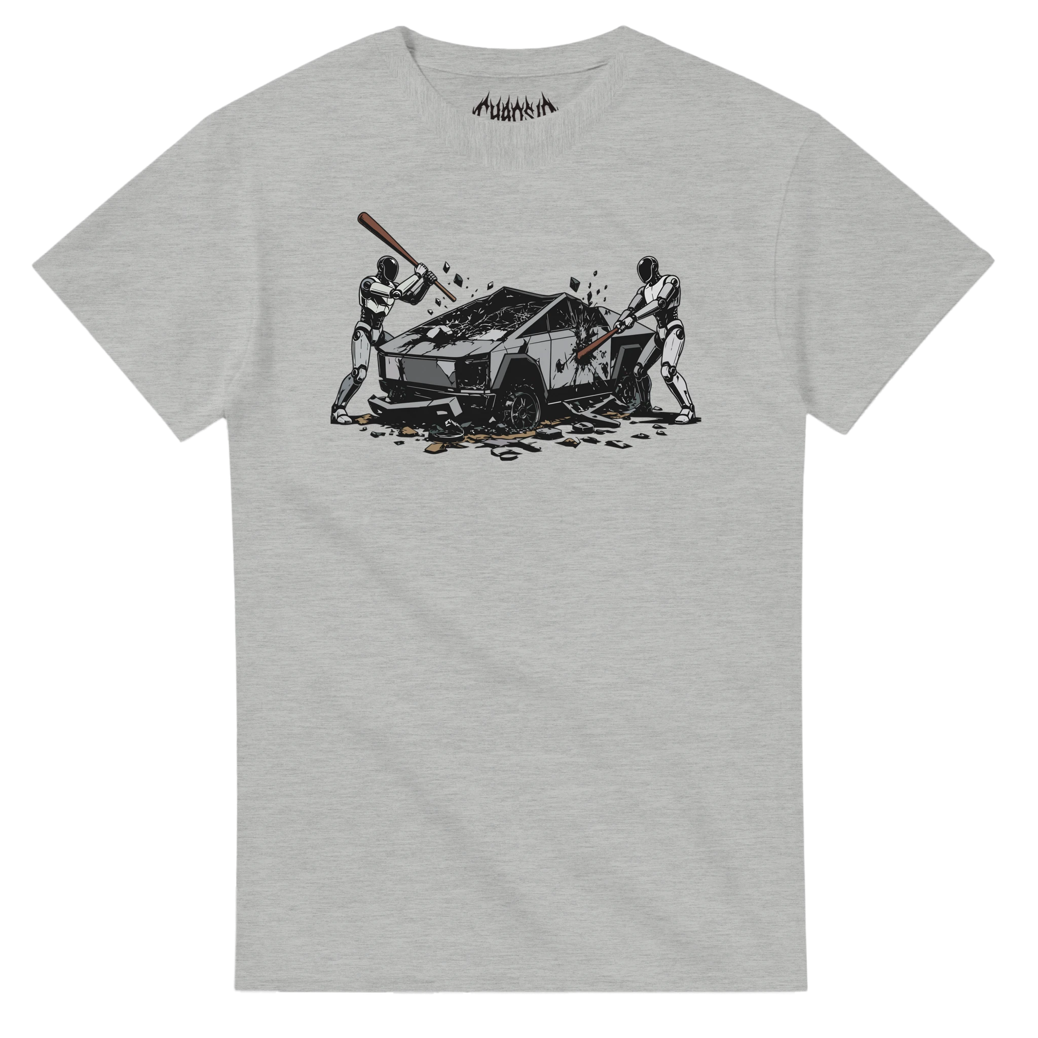 Grey Raze Against the Machine graphic tee with an industrial grunge look, illustrating the breaking point against modern de-humanization
