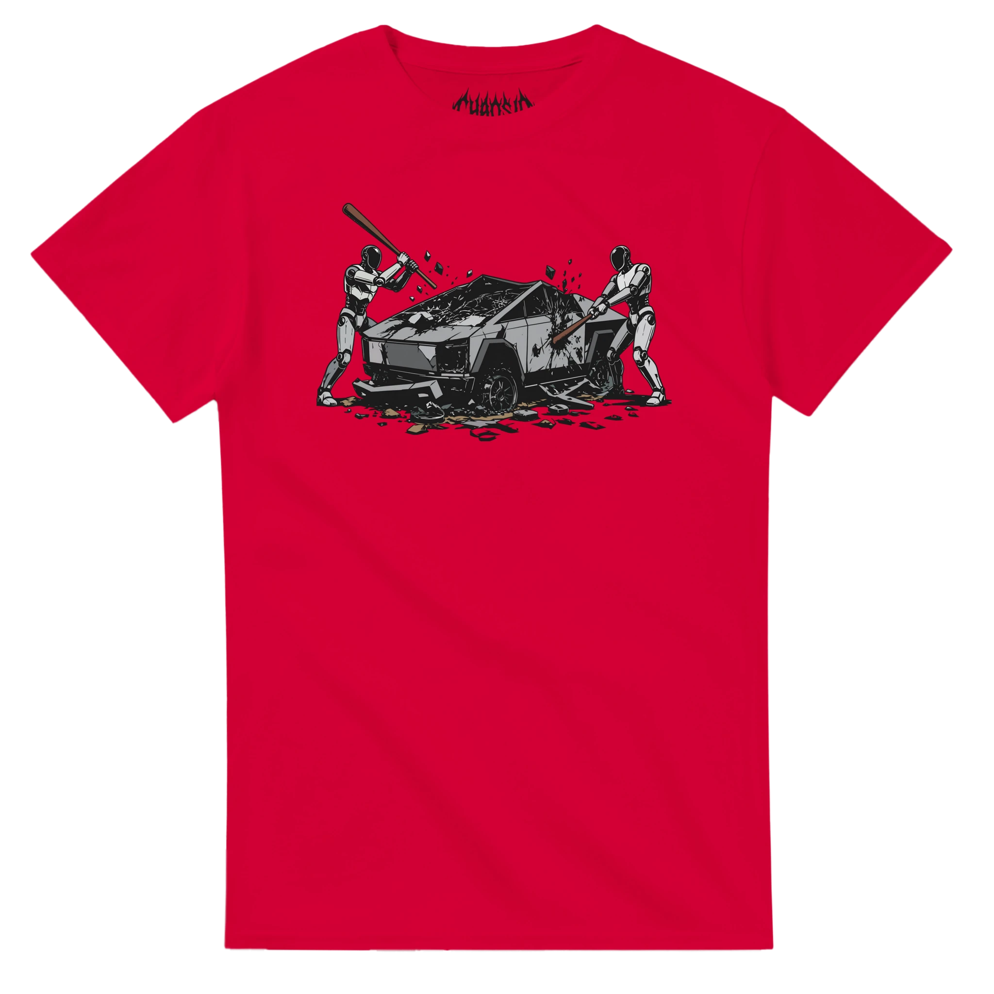 Red Raze Against the Machine graphic tee featuring a heavy-metal inspired anti-tech design for authentic streetwear outfits