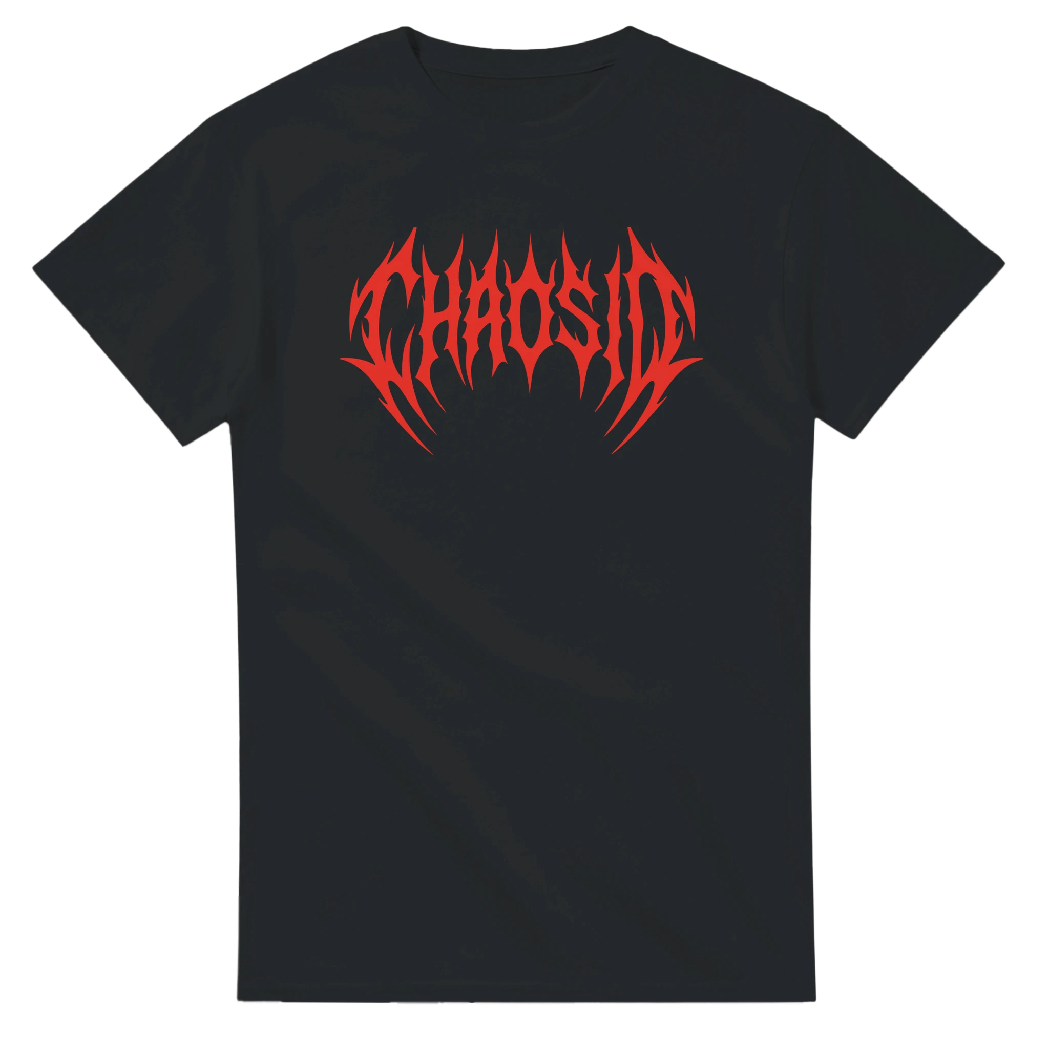 ChaosID streetwear clothing, outfit ideas, skatewear fashion, black tee, red logo