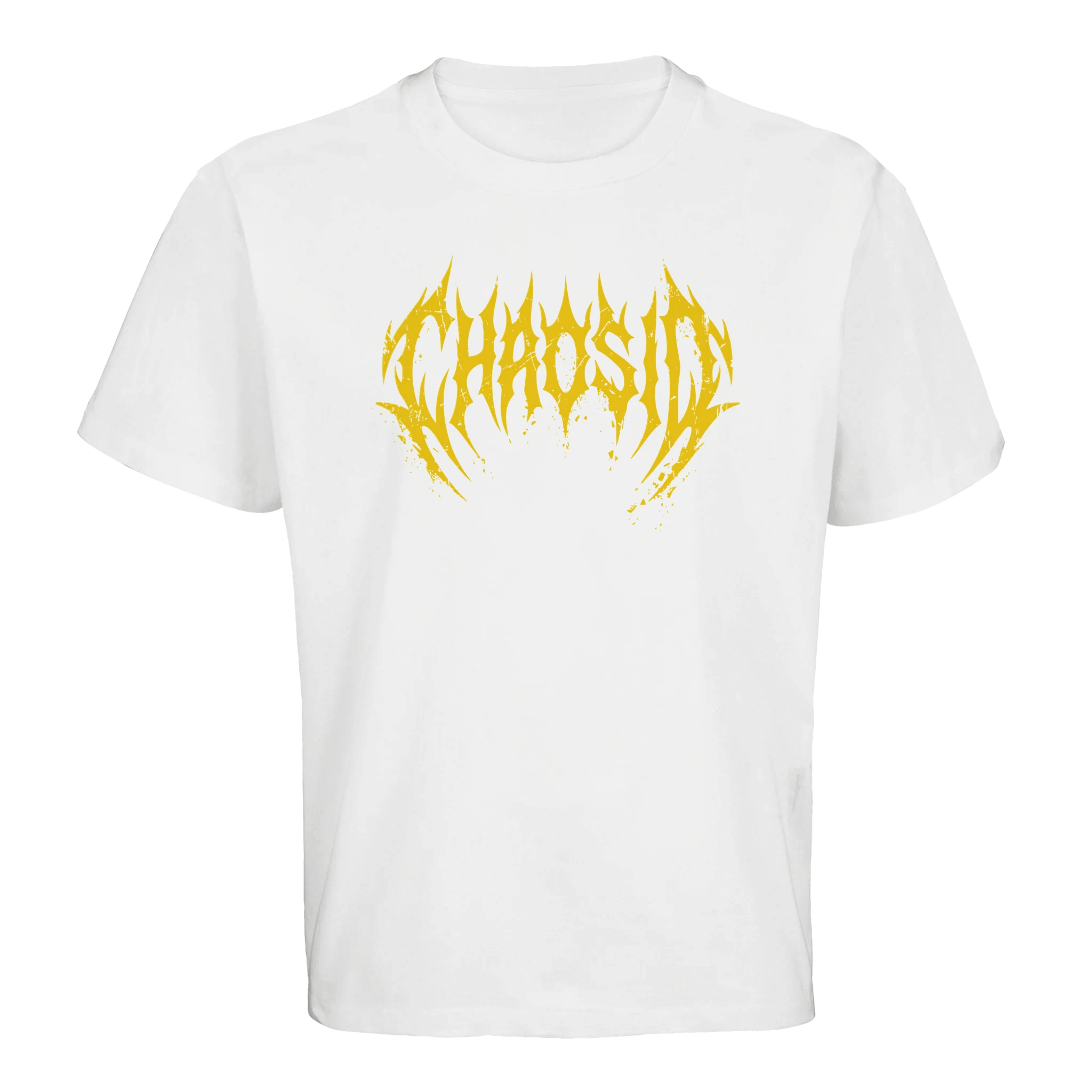 tee shirt ample blanc logo jaune chaosid
