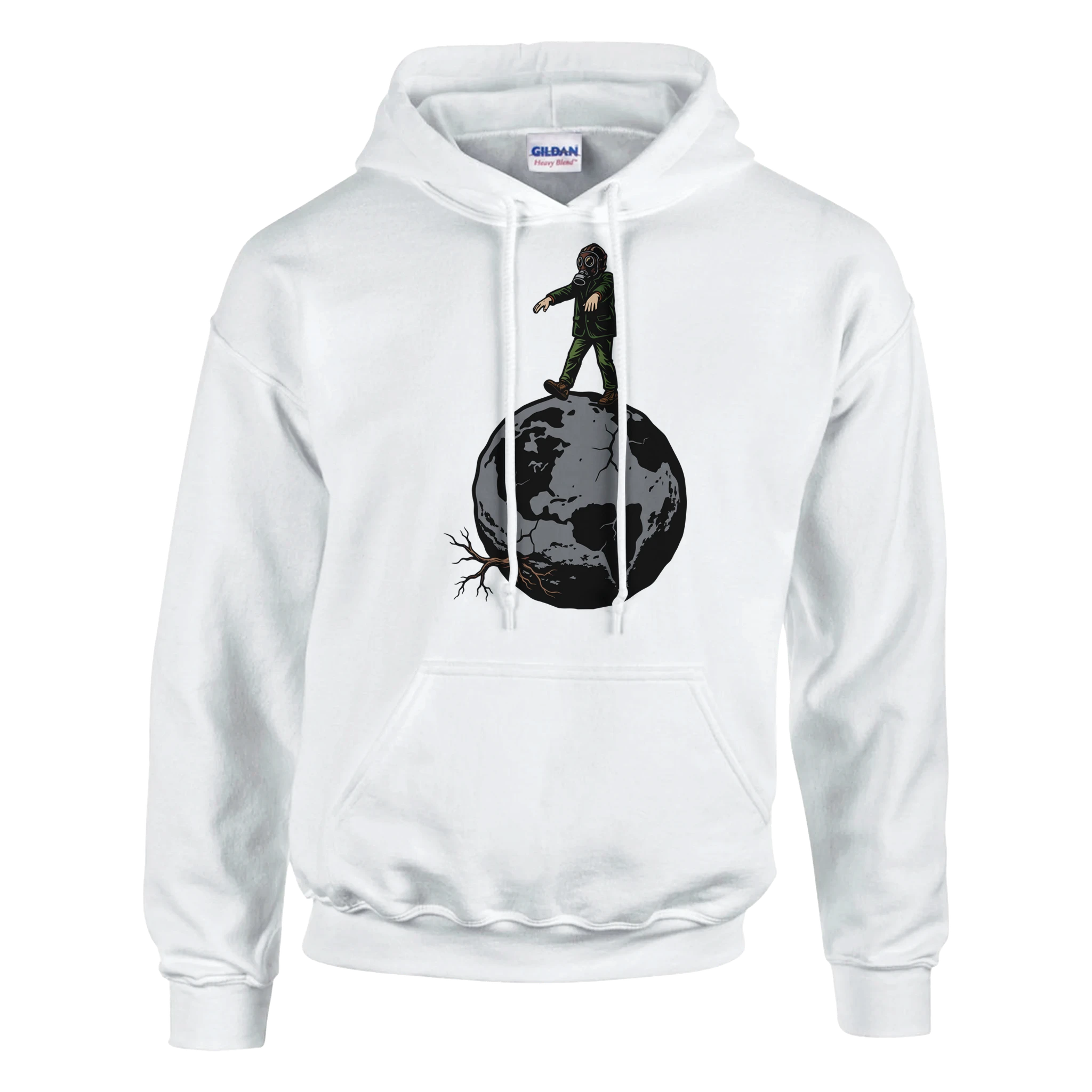 white hooded top, tupilak model, chaosid streetwear and skatewear brand