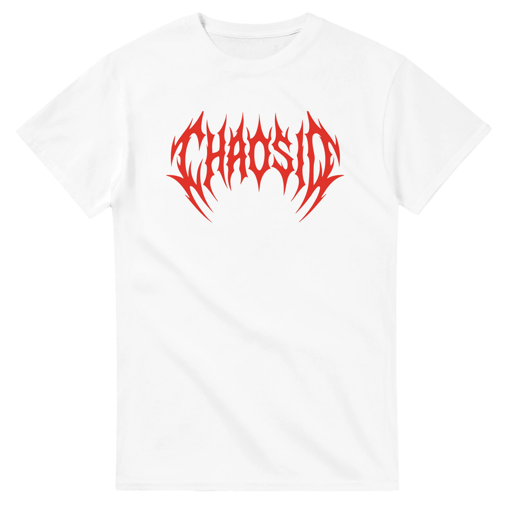 ChaosID white tee with classic red logo, streetwear, online shop